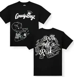 GreedyBoyz "Rich Off a Risk" Graphic T-Shirt, Funny Streetwear Tee for Men Women, Casual Cotton Unisex Shirt, Trendy Aesthetic Y2K Vintage Style, Hip Hop Urban Fashion, Oversized Fit Short Sleeve, Comfortable Everyday Wear