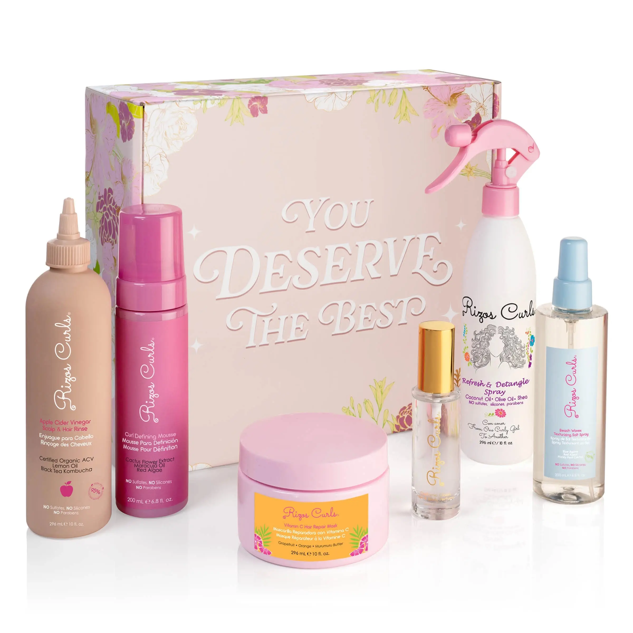 Rizos Curls Limited Edition VIP Box with 6 Core Essentials for Defined Curls Coils and Waves Includes Curl Defining Mousse and Beach Waves Texturizing Salt Spray