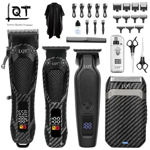 LQT 5-in-1 Professional Barber Kit - Carbon Fiber Hair Clipper, Trimmer, Detailer, Foil Shaver Set for Men, Complete Home Grooming Kit with LED Display, Guards, Scissors, Cape, USB Rechargeable, Practical Gift (Abs-Infused Design)