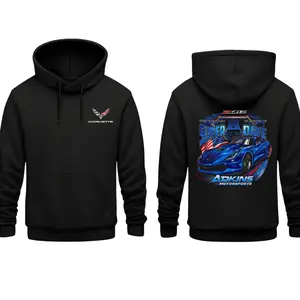 Corvette Z06 Hoodie with 2 Sides Graphic, Super Dave Blue Corvette Design, Adkins Motorsports Back Print, Soft Fleece Blend Hoodie, Streetwear for Car Enthusiasts and Racing Fans, Gift for Corvette Lovers