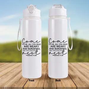 1pc/26oz/760ml/Sports Water Bottle With Straw For Gym Fitness Outdoor,With "Come To Me,All You Who Are Weary And Burdened,And I Will Give You Rest" Design,Perfect For Party,Camping And Traveling,Great For Birthdays,Christmas And Anniversaries