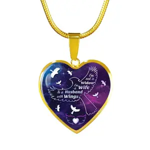 CubeBik I'm Not A Widow I'm A Wife To A Husband With Cardinal Wings Heart Pendant Necklace - In Memory Of Husband Remembrance Necklace
