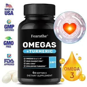 Daily Omega 3 6 9 + Turmeric EPA & DHA Heart Joint Support 60 Capsules Healthcare Vitamin Fitness Supplement