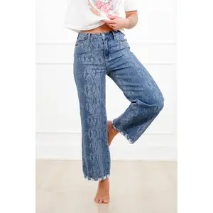 Judy Blue High Rise Snake Print Wide Leg Ankle Jeans