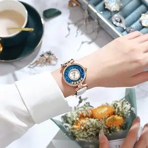 Kalunya Velvet Rouge Symphony Watch - Elegant Design with Blue Dial and White Strap for Women's Fashion Accessories