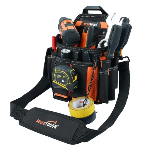MELOTOUGH Professional Electrician Tool Pouch - 15-Pocket Tool Storage Bag with Belt Clip, Quick Attach, Shoulder Strap, Hands-Free Utility Organizer for HVAC, Carpentry, Plumbing Trades