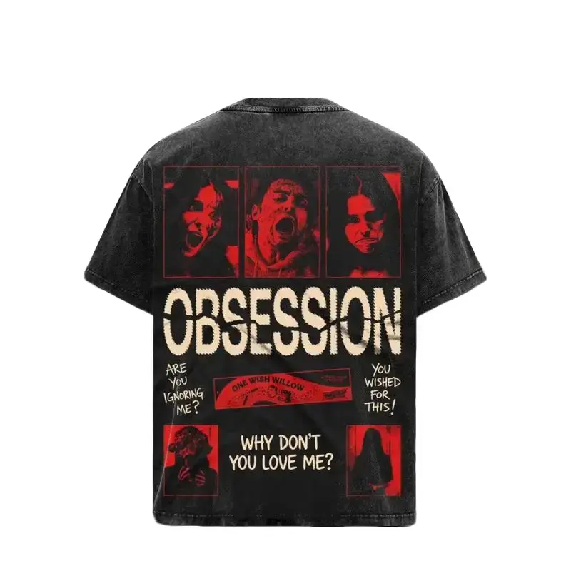 Men's 2-Design Classic Seamless Short-Sleeve Soft T-Shirt, 2026 Horror Movie Vintage Acid Wash Oversized Heavyweight Cotton Graphic Tee, Psychological Thriller Streetwear, Retro Slasher Fan Merch