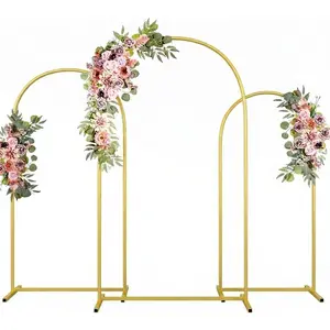 Arch Backdrop Stand Wedding Arch frame Set of 3 (7.2FT/6.6FT/6FT) Gold Backdrop Arch Stand for Wedding Birthday Baby Shower Graduation Decoration