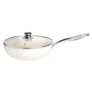 Non-Stick Wok with Glass Lid, Dual Handles, Easy Clean Ceramic Coating, Aluminum Body, Suitable for All Stovetops
