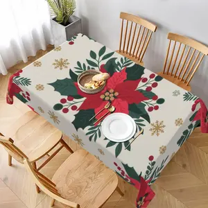 Christmas Themed Tablecloth, 1 Count Merry Christmas Atmosphere Tablecloth, Festive Fabric Tablecloth for Home Decoration