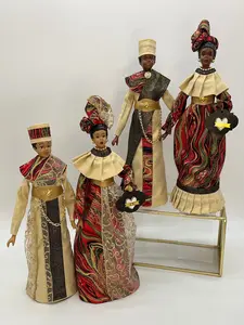 Elegant Mr. and Mrs. African Couple Figurines, African-Inspired Matching Outfits, Unique Gifts - Red-Copper-Gold Swirl