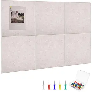 Large Cork Board 36" x 24", 6 Pack Felt Bulletin Board with 30 Pushpins, Cork Boards Alternative with Self-Adhesive Strips, Felt Wall Tiles Pin Boards for Walls Office  School Decor-Light Tan