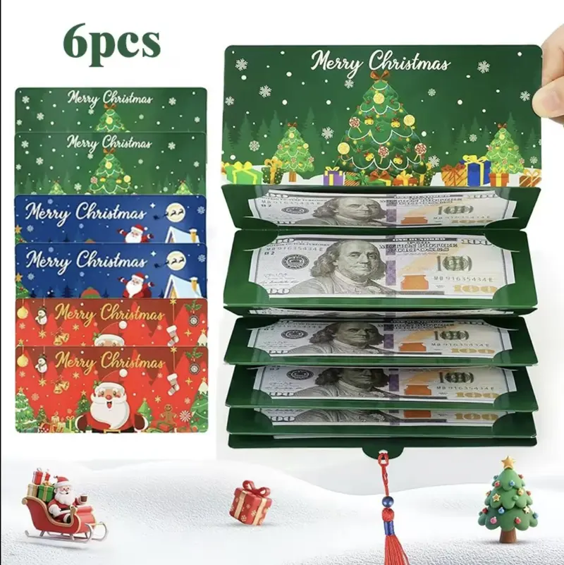 6 & 12 Pack Christmas Red Envelopes for Gift Cards – Festive Envelopes for Holiday Gifts, Santa & Snowflake Design, 6&12 Pack