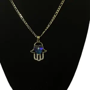 Hamsa Hand of Fatima with Evil Eye Charm Necklace - 14k Gold Plated