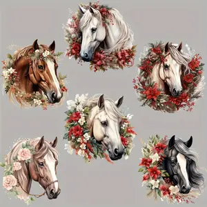 6-Pack Mixed Color Horse Heat Transfer Iron-On Patches, DIY Iron-On Lace for T-Shirts, Pillows, Clothing Decoration Supplies