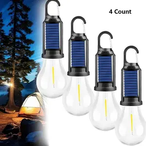4-Pack Camping Lights, Lightweight Waterproof Lanterns, Outdoor Waterproof Solar Round Bulb Lamp, Rechargeable Camping Light, Dual Charging Modes, Side Switch & Charge Port Protection