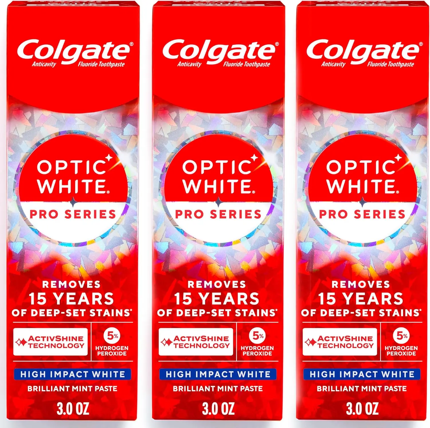 Colgate Optic White Pro Series High Impact White Toothpaste, 3 Pack, 3.0 oz