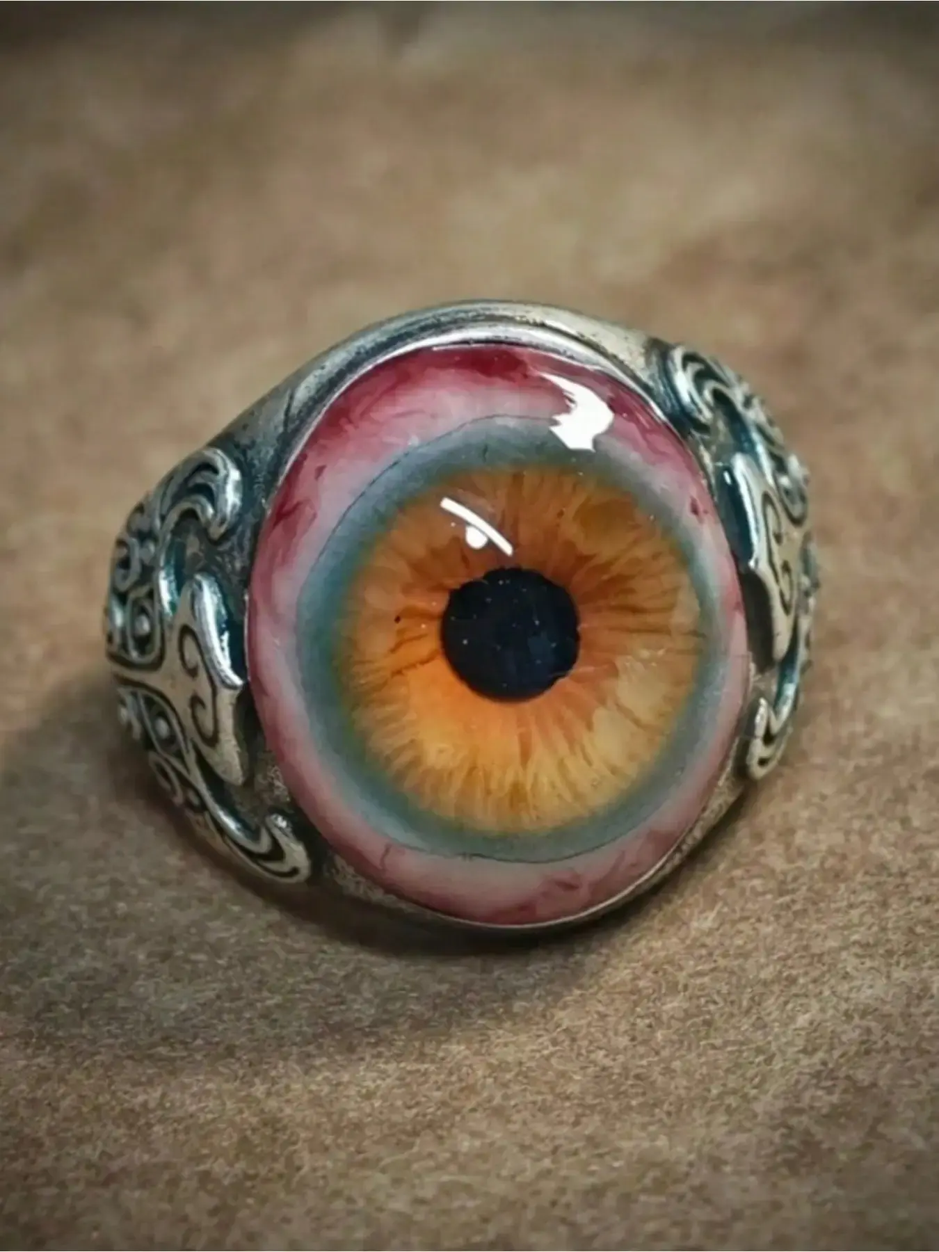1pc Men's Gothic-style Realistic Eyeball Design Ring, Costume Jewelry Rings, Featuring Iris and Pupil, Adjustable Size, Unisex Halloween Jewelry Gift, Suitable for Both Men and Women, Dark Legendary Amulet, Perfect for Daily Wear and Costume Parties