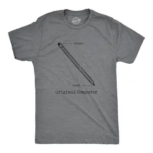 Mens Original Computer T Shirt Funny Pencil Eraser Analog Joke Tee for Guys Mens Funny T Shirts Cool Vintage Fashion T-Shirt Gift Classic Menswear Funny Nerd Short Sleeve Novelty Tees for Guys Dark Grey