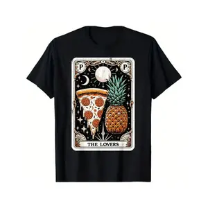 Summer t Shirts Pineapple Pizza Tarot Card Hawaii Pizza Lover Funny Pizza T-Shirt Summer Comfortable Casual Short Sleeve T-Shirt
