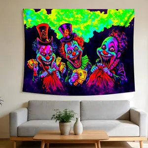 Clown Money Psychedelic Nightglow Tapestry - UV Blacklight Wall Hanging Spooky Groovy Trippy Horror Style Suitable for Home Decor Valentine's Day Easter St.Patrick's Day Halloween Christmas and Other Festival Decorations.