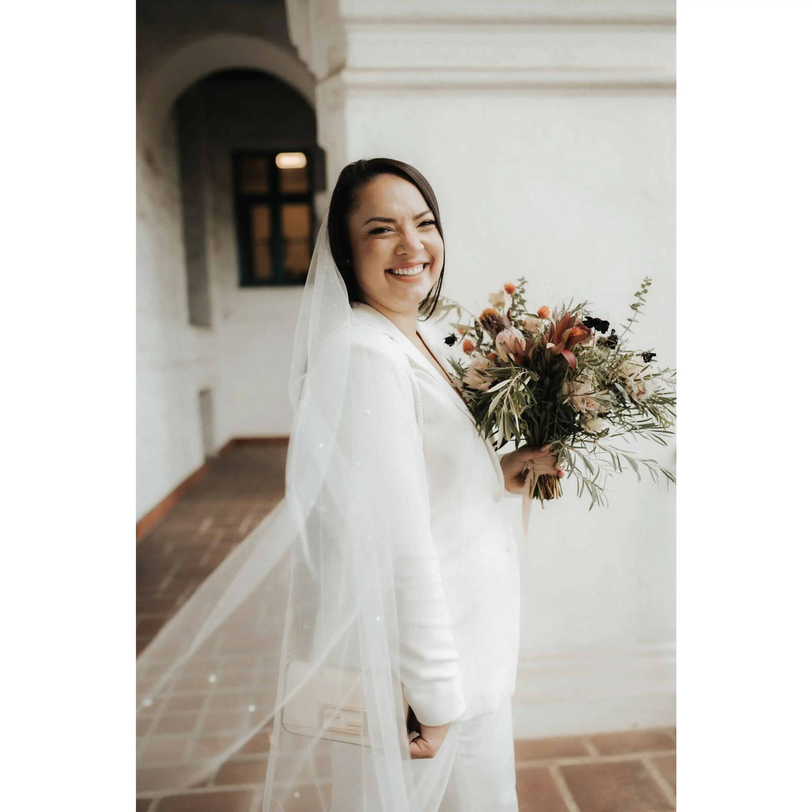 Fingertip Length Wedding Veil with Scattered Crystals, Rhinestone Bridal Veil