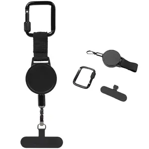 Anti-theft Phone Tether, Phone Lanyard Retractable Steel Line Cellphone Strap with Locking Carabiner and Metal 360° Tether Tab for Outdoor Skiing Hiking Climbing Fishing, Black