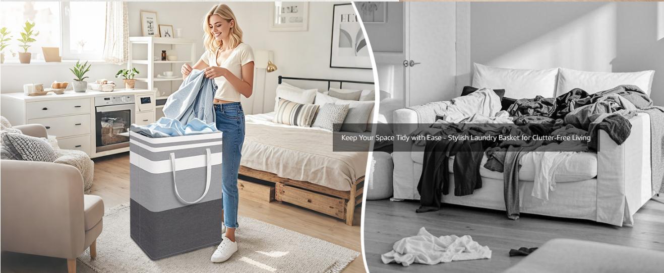 2-Pack Laundry Basket Freestanding & Waterproof Hamper Collapsible Tall Clothes Hamper with Easy Carry Handles for Family Dorm Gradient Grey 75L