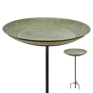 Good Directions 18“ Tranquility Copper Bird Bath with Garden Pole - Blue Verde Finish