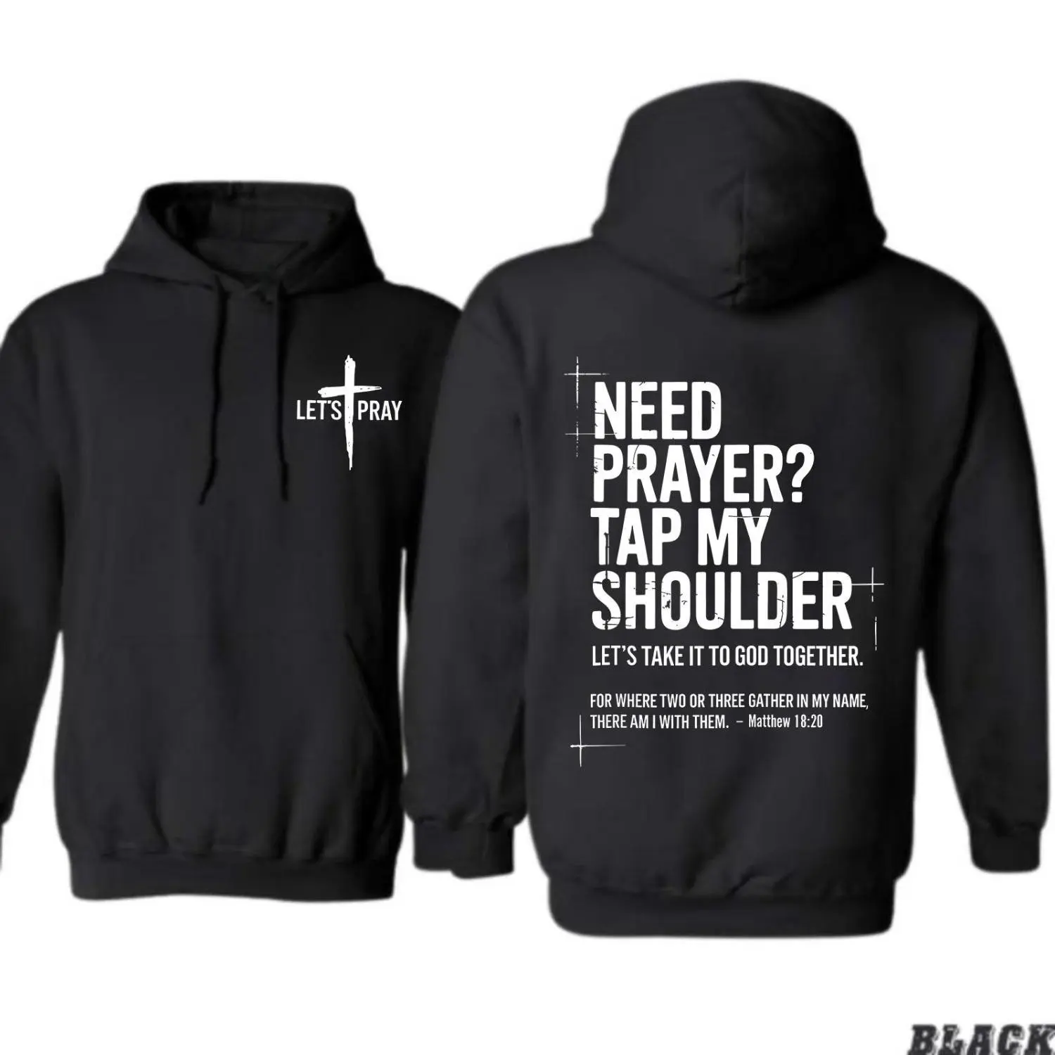 Men's Christian "Let's Pray" Hoodie - Double-Sided "Need Prayer?" Graphic Crew Neck Tee, Heavyweight Combed Cotton Pullover