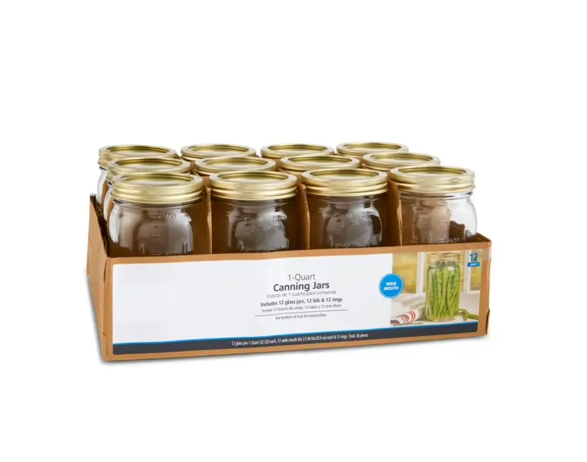 32 oz Quart Mason Jars Wide Mouth 12-Pack with Lids for Canning Vegetables & Pantry Setup Ideal for Storage and Organization
