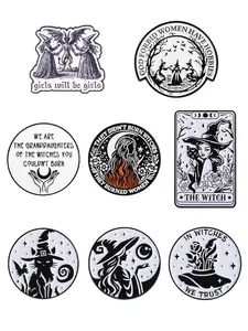 8-Pack Witch Awakening Theme Enamel Badges Set, Feminist Statement Mystical Symbols Vintage Dark Design Pins, Suitable for Feminists & Gothic Lovers, Lapel Brooch Pins