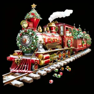 6-Piece Train Model Set, Large & Small Trains, Christmas Gift, Santa Design, Unisex, Includes Hot Transfer Stickers, Washable Items