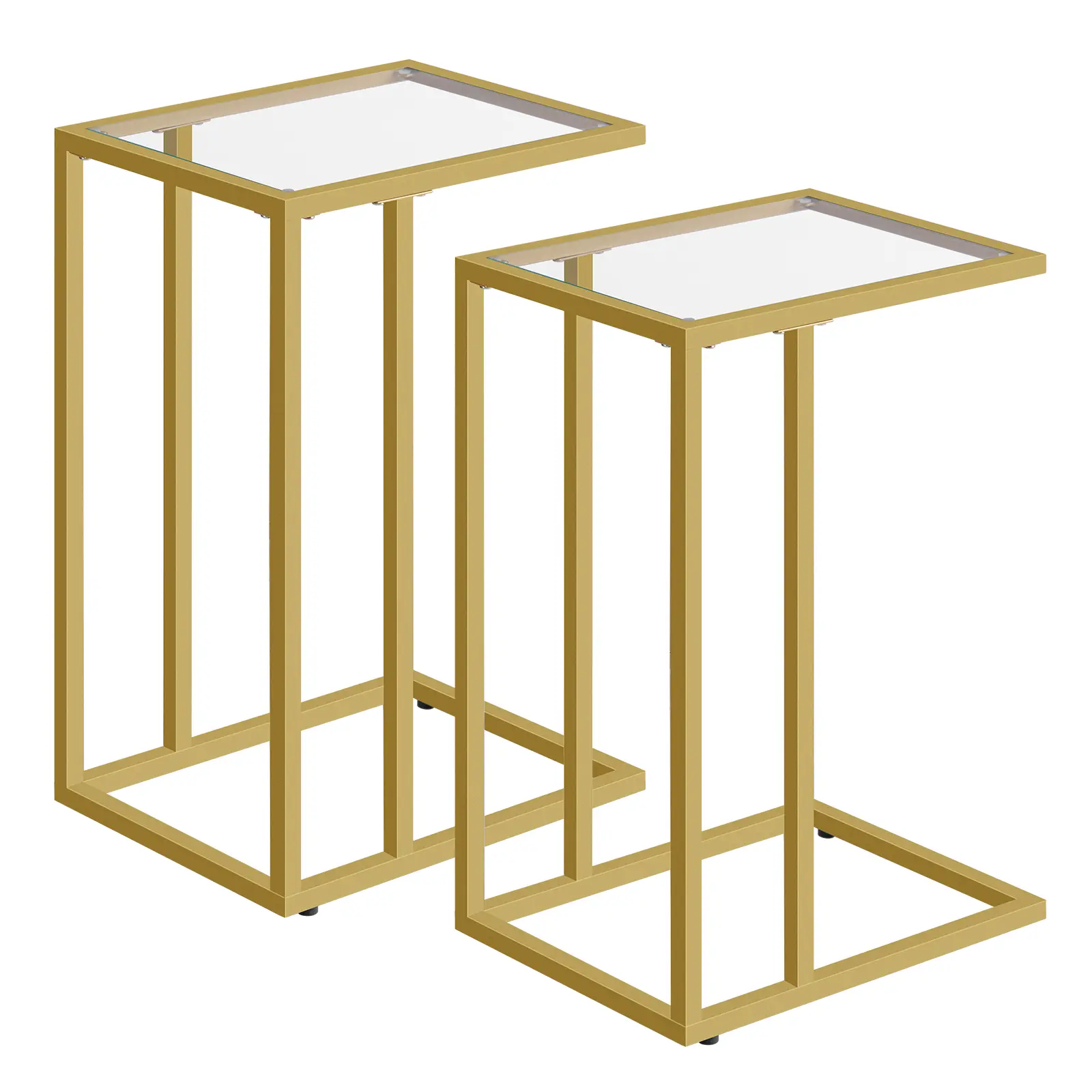 HOOBRO C Shaped End Table Set of 2, Tempered Glass Snack Side Table with Metal Frame, TV Tray Table for Small Space, Sofa Couch and Bed, Modern Style, Gold #SummerVibes