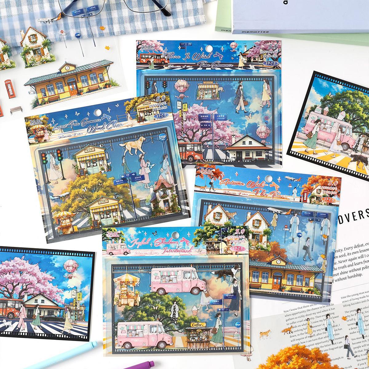 4-in-1 Miniature Scene Sticker Set, A Curated Collection of 3D Stickers for Scrapbooking & DIY Decals. Versatile & Creative Fun. (Tweezers Included)