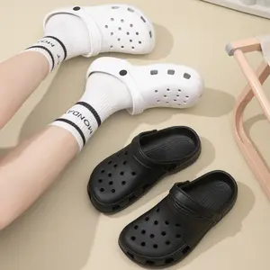 Classic Two-Way Perforated Clog Sandals Black & White EVA Breathable Non-Slip Closed Toe Home/Outdoor Beach Shoes