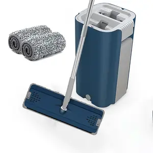 Flat Mop & Bucket Set, 1 Set Handheld Floor Mop with 2 Reusable Microfiber Pads, Home Floor Cleaning System for Hardwood, Laminate, Tile, Home Cleaning Bundle