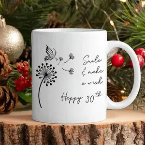 30th Birthday Coffee Mug, 1 Count Letter & Dandelion Pattern Ceramic Mug with Handle, Festive Anniversary Gift