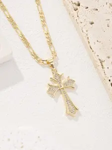Elegant Cross Design Pendant Necklace, Fashionable Simple Jewelry, 14k Gold Plated Chain, Religious Gift for Men & Women, Daily Wear