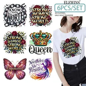 6pcs Inspirational Quotes Heat Transfer Stickers, DTF Vinyl for T-Shirts, Hoodies, Jeans, Backpacks, Pillows, Unisex