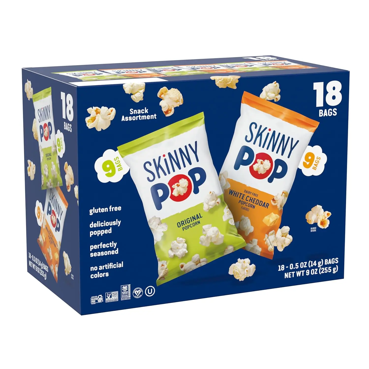 Popcorn, Original and Dairy Free White Cheddar, Gluten Free, Non-GMO, 0.5oz Individual Size Snack Bags (18 Count)