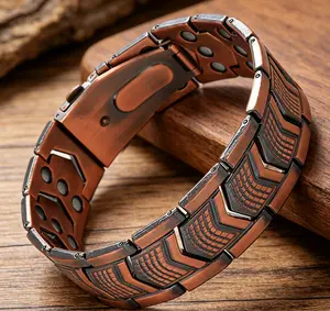 Men's copper bracelet, men's pure copper 3-row magnetic bracelet - 3500 Gaussian magnet, a fashionable and healthy gift for him, relieves fatigue and enhances energy, is a daily jewelry magnetic bracelet
