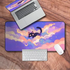 Desk Mat Aesthetic, Lofi Desk Mat, Cute Pastel Cloud Gaming Mouse Pad, Purple Deskmat, Gamer Girl Desk Accessories, Gifts for Gamers, Desk Mat Gifts