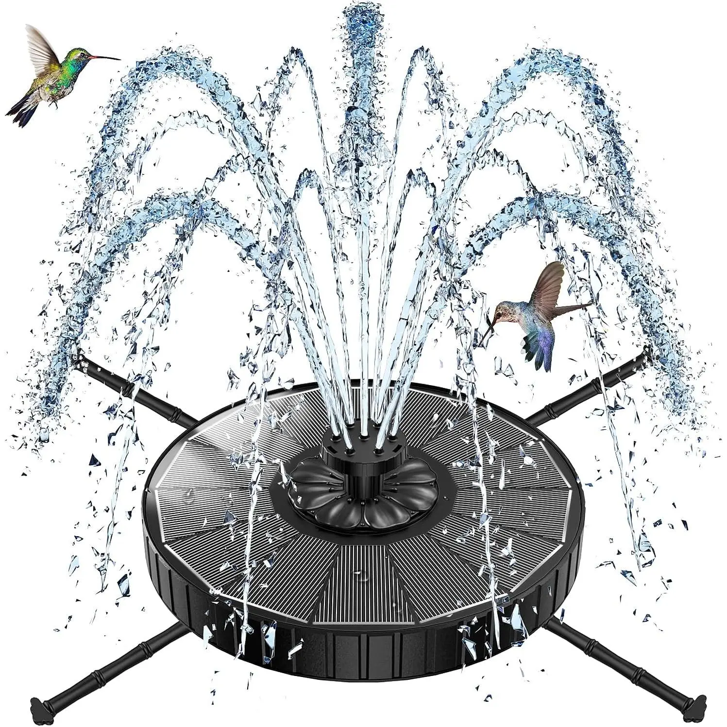 Solar Fountain with 3  Height, 3.5W Glass Solar Bird Bath Fountain with 4 Adjustable Fixed Rods, and 7 Nozzles, Outdoor Solar Water Fountain Pump for Bird Bath, Garden, Pool, Pond