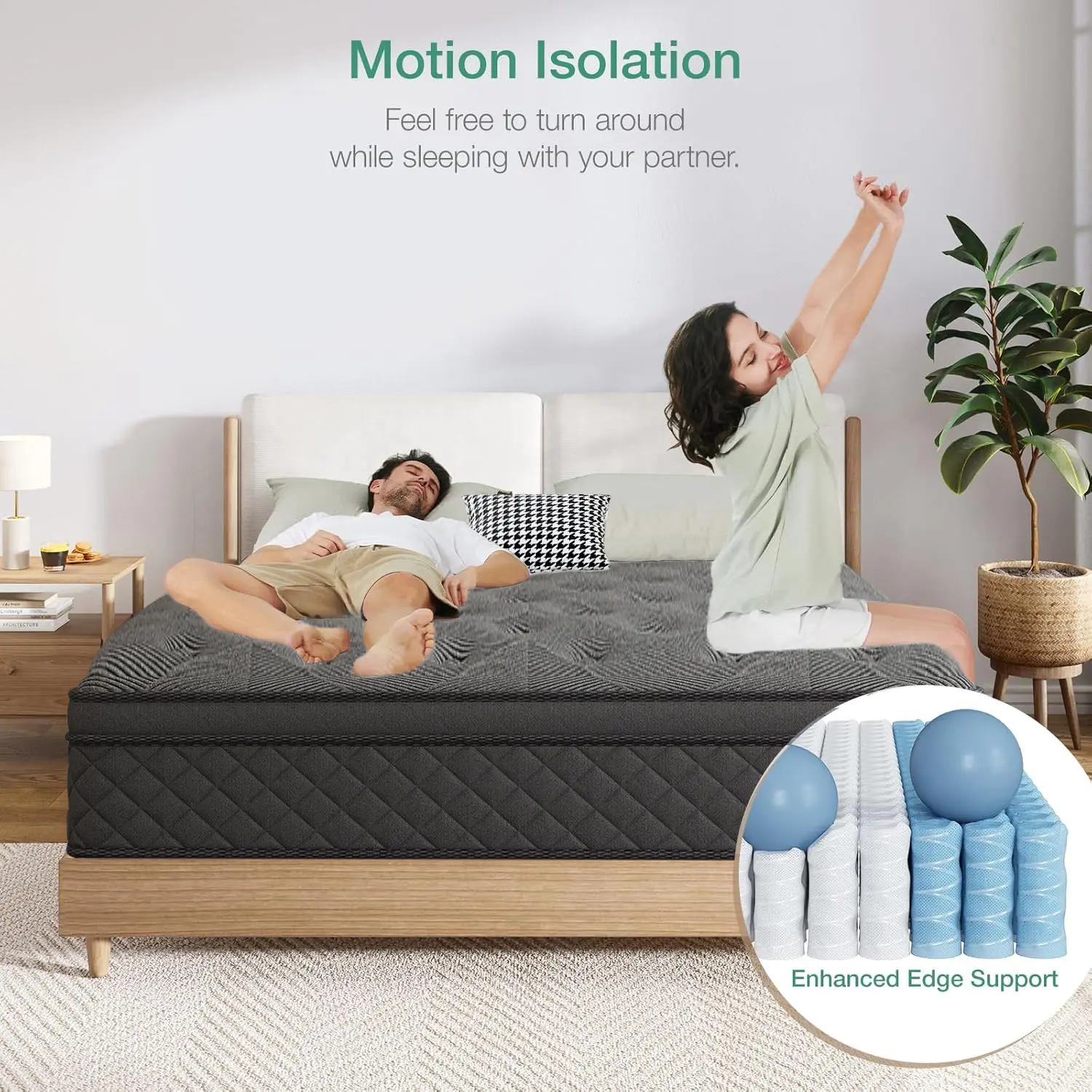 LAYROAD 12 Inch Twin Full Queen King Hybrid Mattress Memory Foam & Spring Medium Firmness Lumbar Support for Home & Hotels