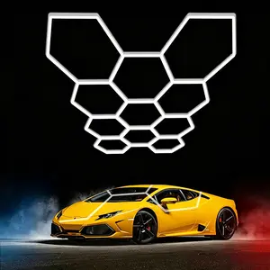 Hexagon LED Garage Ceiling Light System, 11-Grid Design, Cool White Illumination, Ideal for Car Detailing Garages, Basements
