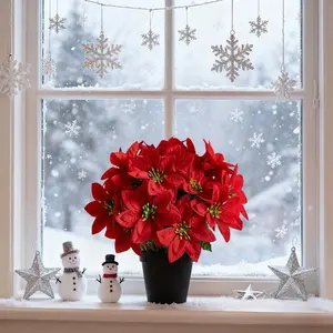 Christmas artificial poinsettia bouquet for home, outdoor, tabletop, garden decoration, Christmas decoration