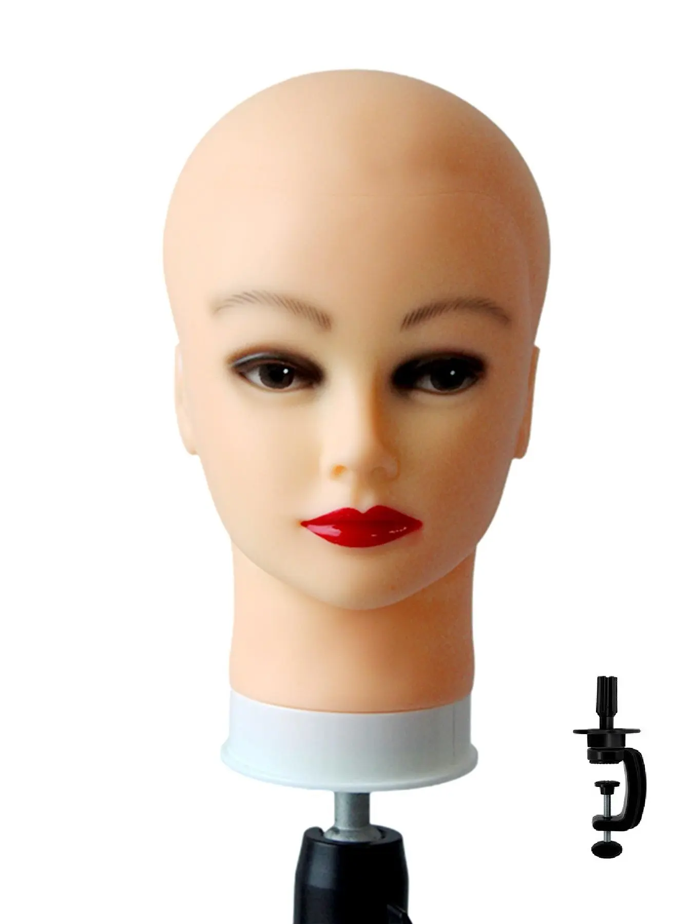 Female Professional Cosmetology Training Mannequin Tool, Practice Mannequin Head, Bald Mannequin Head for Wigs Making and Display, Includes Free Clamp Stand