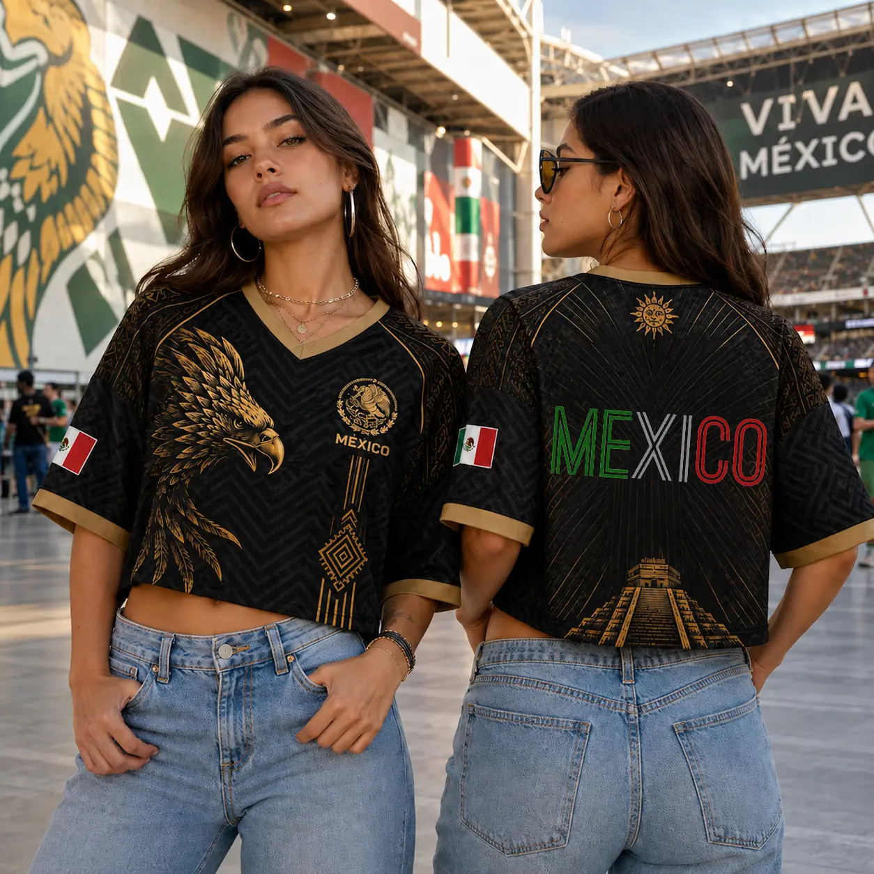Mexico Crop Jersey for Women, Mexican Eagle Soccer Fan Shirt, Personalized Mexico Football Tee, Vintage Aztec Graphic Crop Top