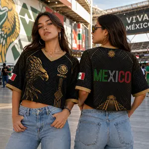 Mexico Crop Jersey for Women, Mexican Eagle Soccer Fan Shirt, Personalized Mexico Football Tee, Vintage Aztec Graphic Crop Top
